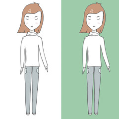 Golf girl vector female teacher jeans autunm clothing Redheaded long hair family person school student winter travel blond woman character drawing full-length pigtails geometric on white background