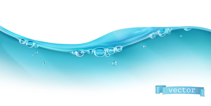 Wave of water and bubbles, 3d vector