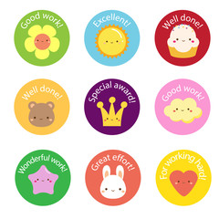 School labels for teachers. Award stickers for pupils, kids