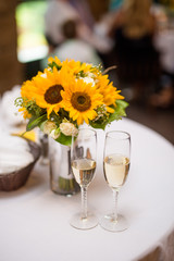 Wedding Champagne Glasses with Sunflowers