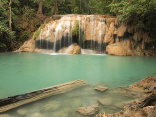 Beautiful and breathtaking green waterfall, Erawan Waterfall  at Kanchanaburi, Thailand