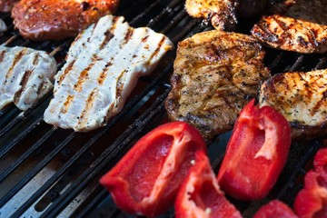 The meat is fried on the grill