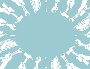 concept of repair and construction works, technical service with hand holding tools