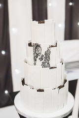 Luxury decorated wedding cake on the table