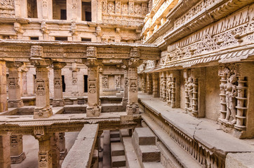Sculptures of god and goddesses at Rani ki vav in Patan, Gujarat