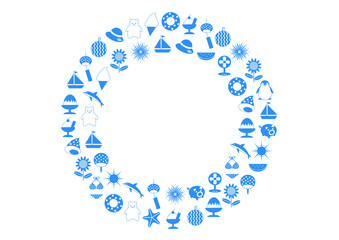 夏アイコンの円形フレームイラスト