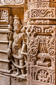 Sculpture of Hindu God at Rani ki vav in Patan, Gujarat