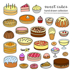 Set of hand drawn cakes.