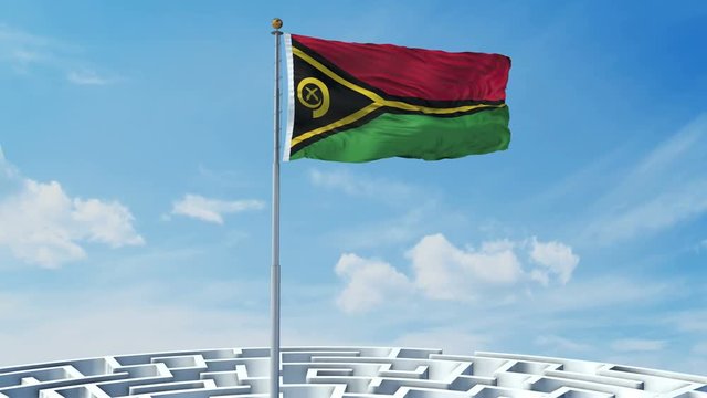 3D Animation of maze with a flag from Vanuatu at the center 