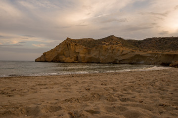 Fototapeta na wymiar The closed cove in Aguilas at sunset, Murcia