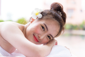 Obraz na płótnie Canvas Portrait of beautiful asian people with close up view and close up eyes. Beauty, healthy, spa and relaxation concept.