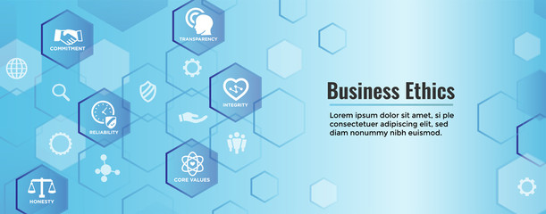 Business Ethics Web Banner Icon Set with Honesty, Integrity, Commitment, and Decision