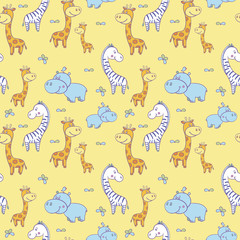 pattern with zebras and Hippo,giraffe22