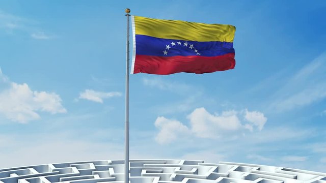 3D Animation of maze with a flag from Venezuela at the center
