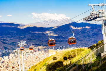 Public transport by cable car Mi Teleferico in La Paz - Bolivia