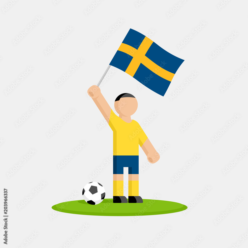 Wall mural Sweden soccer player in kit with flag and ball