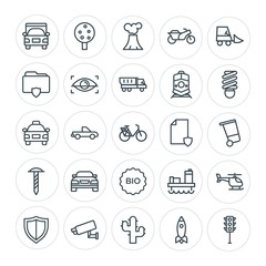 Modern Simple Set of transports, industry, nature, security Vector outline Icons. Contains such Icons as  organic, landscape,  spaceship and more on white background. Fully Editable. Pixel Perfect