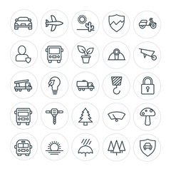 Modern Simple Set of transports, industry, nature, security Vector outline Icons. Contains such Icons as  security, sunset,  vehicle,  plane and more on white background. Fully Editable. Pixel Perfect