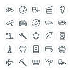 Modern Simple Set of transports, industry, nature, security Vector outline Icons. Contains such Icons as  bus,  travel,  bicycle,  building and more on white background. Fully Editable. Pixel Perfect