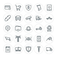 Modern Simple Set of transports, industry, nature, security Vector outline Icons. Contains such Icons as shipping,  screw,  sky,  bin,  card and more on white background. Fully Editable. Pixel Perfect