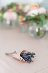 beautiful mini bouquet lavender on table . dried flowers lilac color