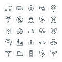 Modern Simple Set of transports, industry, nature, security Vector outline Icons. Contains such Icons as helmet,  car,  security, radiation and more on white background. Fully Editable. Pixel Perfect