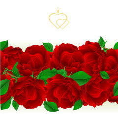 Floral border seamless background with blooming purple roses  vector Illustration for use in interior design, artwork, dishes, clothing, packaging, greeting card