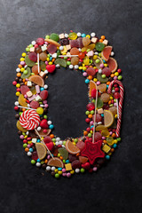 Number zero made from candies