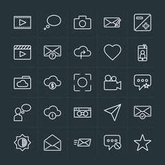 Modern Simple Set of cloud and networking, chat and messenger, video, photos, email Vector outline Icons. Contains such Icons as  select and more on dark background. Fully Editable. Pixel Perfect.