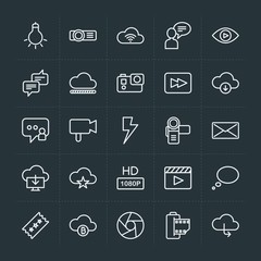 Modern Simple Set of cloud and networking, chat and messenger, video, photos, email Vector outline Icons. Contains such Icons as  think and more on dark background. Fully Editable. Pixel Perfect.