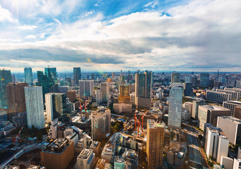 Fototapeta na wymiar Aerial view of the Tokyo skyline in the morning