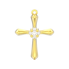 3D illustration isolated gold decorative diamond cross pendant