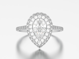 3D illustration silver decorative pear diamond ring