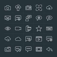 Modern Simple Set of cloud and networking, chat and messenger, video, photos, email Vector outline Icons. Contains such Icons as  digital and more on dark background. Fully Editable. Pixel Perfect.