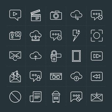 Modern Simple Set of cloud and networking, chat and messenger, video, photos, email Vector outline Icons. Contains such Icons as cloud,  red and more on dark background. Fully Editable. Pixel Perfect.