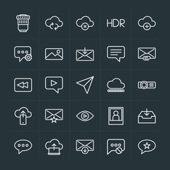 Modern Simple Set of cloud and networking, chat and messenger, video, photos, email Vector outline Icons. Contains such Icons as  block, hdr and more on dark background. Fully Editable. Pixel Perfect.