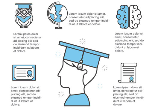 Blue and Black Education Knowledge Learning Graduation Icons Set