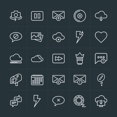 Modern Simple Set of cloud and networking, chat and messenger, video, photos, email Vector outline Icons. Contains such Icons as  rotate and more on dark background. Fully Editable. Pixel Perfect.