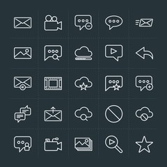 Modern Simple Set of cloud and networking, chat and messenger, video, photos, email Vector outline Icons. Contains such Icons as  video and more on dark background. Fully Editable. Pixel Perfect.