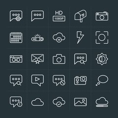Modern Simple Set of cloud and networking, chat and messenger, video, photos, email Vector outline Icons. Contains such Icons as  computer and more on dark background. Fully Editable. Pixel Perfect.
