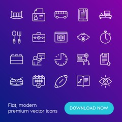 Modern Simple Set of time, education, kids and toys Vector outline Icons. Contains such Icons as  timetable,  car, literature,  home and more on gradient background. Fully Editable. Pixel Perfect.