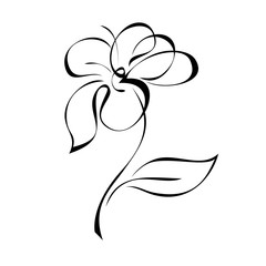 ornament 277. stylized flower with leaf in black lines on white background