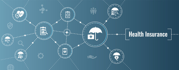 Health insurance Web Banner -- Umbrella icon set with medical icons