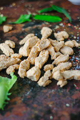 Textured soybean meal - also known as vegetarian soy meat