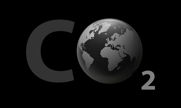 CO2 carbon dioxide with realistic earth planet logo vector icon isolated on black background.