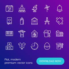 Modern Simple Set of time, education, kids and toys Vector outline Icons. Contains such Icons as  tomato,  minute,  education, education and more on gradient background. Fully Editable. Pixel Perfect.