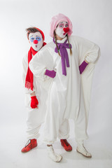 boy mime and girl mime show human emotions. Interest and curiosity