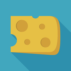 Fototapeta premium Cheese slice icon in flat long shadow design
