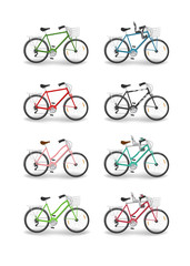 Set of bicycles isolated on white background. Vector illustration.