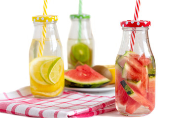Refreshing summer homemade lemonade. Detox fruit water.